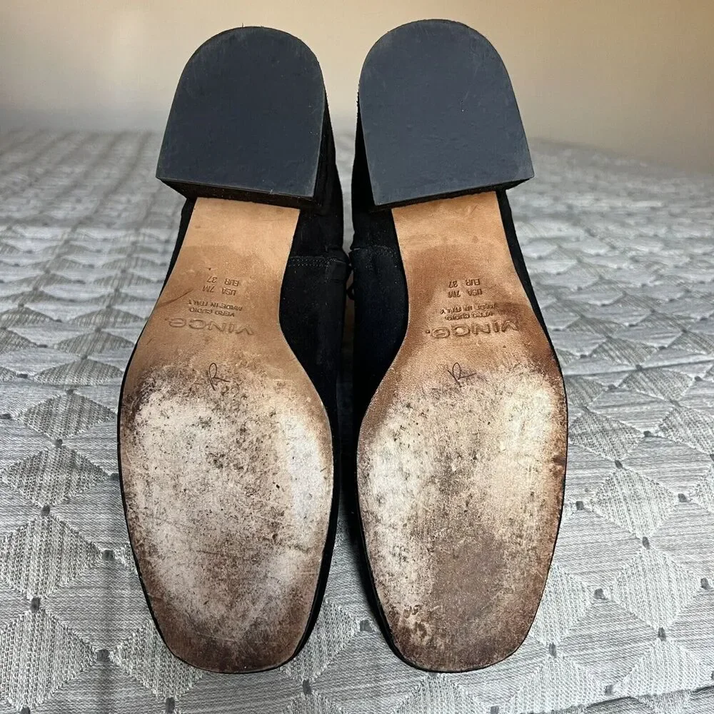 VINCE Black Suede Leather Ankle Boots Women’s 7 M Soft Square‎ Toe Side Zip